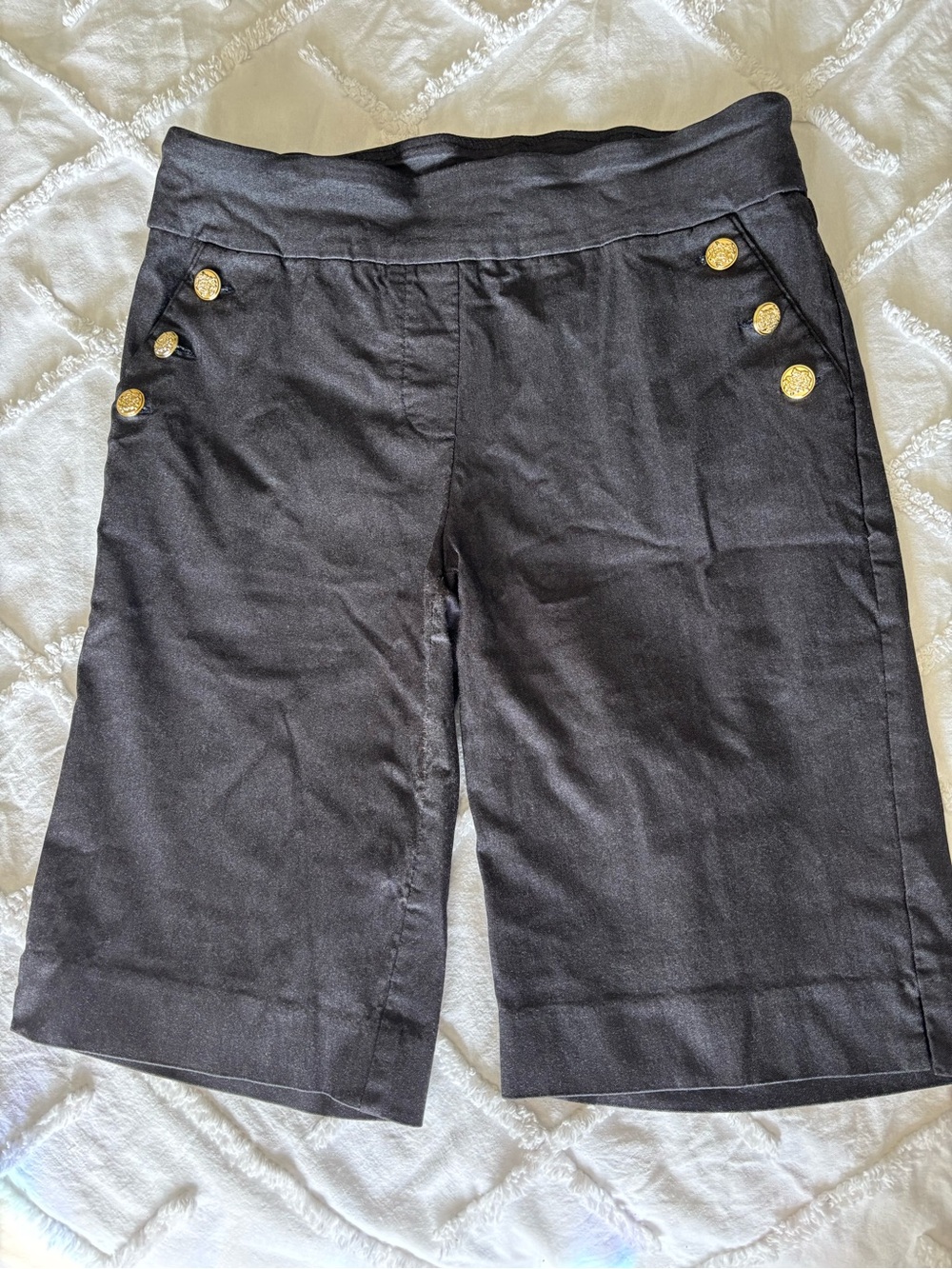 Counterparts Black Bermuda Shorts with Gold Buttons